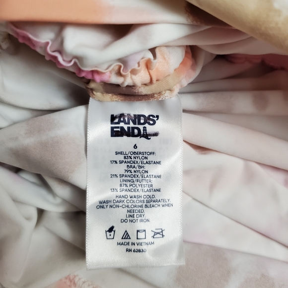 Lands End Waist Tie Tankini Swimsuit Top Tie Dye Pink Size 6 Built in Bra Summer - Picture 5 of 9